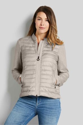 Bugatti Blouson BUGATTI, Damen, Gr. 44, beige (ecru), 100% Polyester, regular fit, normaler Saum, Jacken Blouson, mit Stehkragen