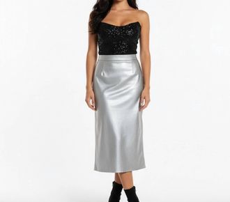 Vince Camuto Shimmering Midi Skirt In Silver