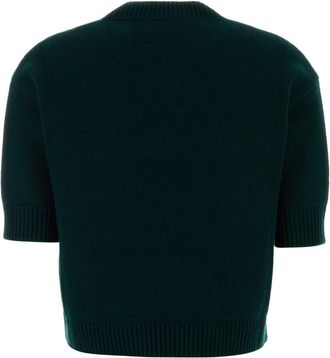 Gucci Womens Logo-Embroidered Wool Sweater Green