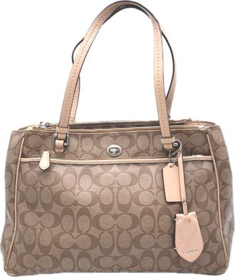 Coach Beige Brown Pink Canvas Handbag Tote Bag (Pre-Owned)
