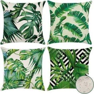OEM Juego De 4 (45 X 45 Cm - Plantas Tropicales 01) Fundas De Coj&iacute;n Impermeables Para Exteriores Con Estampado De Plantas Tropicales Verdes Para Sof&aacute;, Pat