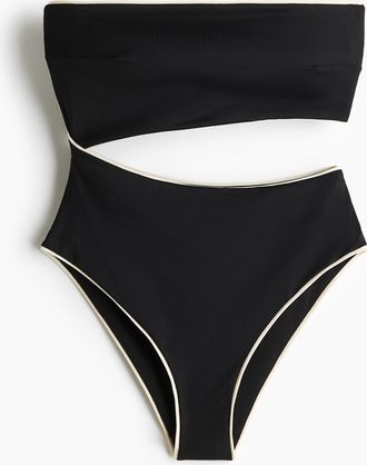 H&M Wattierter Bandeau-Badeanzug mit High Leg - Schwarz