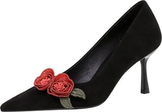Generic Womens Pumps Stiletto High Heel 6.5cm Flower Retro Wedding Shoes for Bride Prom Party-Numeric_3_Point_5 Black