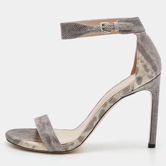 Stuart Weitzman Grey/beige Karung Leather Ankle Strap Open Toe Sandals