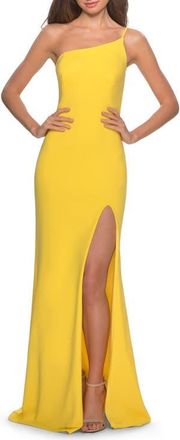 La Femme One Shoulder Long Jersey Homecoming Dress in Yellow at Nordstrom, Size 00