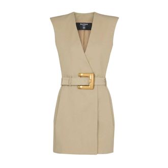 Balmain Wrap Dresses, female, Beige, Size: S Balmain Dresses