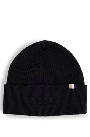 HUGO BOSS Strickm&uuml;tze BOSS Magico R Hat, Herren, schwarz 001, Strick, Baumwollmischung, unifarben, M&uuml;tzen Strickm&uuml;tze, mit tonaler Logostickerei, unisex