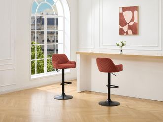 Vente-Unique Sgabello in Velluto coste e Metallo Nero Altezza regolabile Terracotta - Lotto di 2 - LILIYA