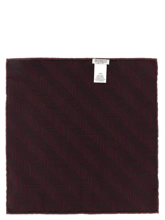 Brunello Cucinelli Chevron Jacquard Silk Pocket Square - Burgundy