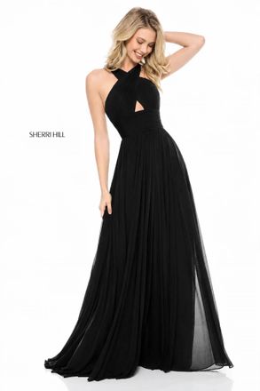 Sherri Hill Chiffon Cross Front Keyhole Gown In Black