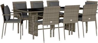 vidaXL Set Comedor Jard&iacute;n 9 Pzas Y Cojines Rat&aacute;n Sint&eacute;tico Gris Vidaxl