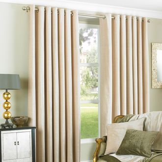 Riva Paoletti Wellesley Velvet Feel Eyelet Curtains in Natural - Size 168 cm x 183 cm