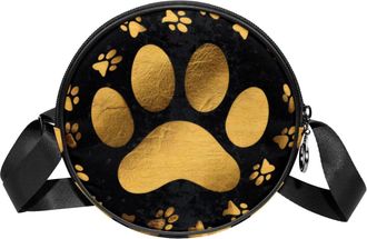 Generic Circle Crossbody Bag for Women, Golden Dog Paw Small Sling Bag Daypack with Zipper Adjustable Shoulder Straps Casual Ladies Girls Round Purse
