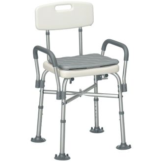 OEM Silla Ducha Personas Mayores Con Respaldo Reposabrazos Altura Ajustable Coj&iacute;n Acolchado Extra&iacute;ble Carga 136 Kg Gris