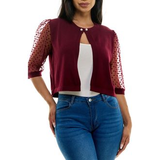 Nina Leonard Dot Mesh Sleeve Bolero in Deep Wine at Nordstrom Rack, Size X-Large