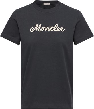 Moncler Moncler Logo Embroidery Cotton T-shirt, Women, Blue, Size: Xl