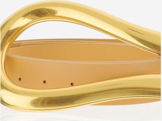 Bottega Veneta Womens Belt Calfskin Almond-Gold Almond/gold