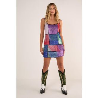 NASTY GAL Check Tassel Sequin Mini Dress in Multi at Nordstrom, Size 2