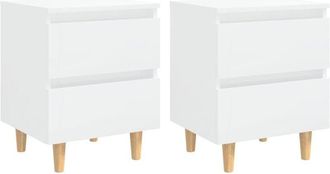 vidaXL Vidaxl - Mesitas de noche 2 uds patas madera blanco brillo 40x35x50 cm