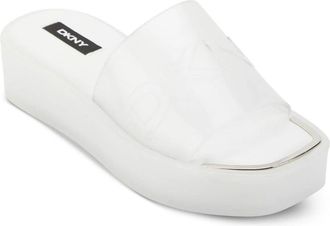 DKNY Laren K1296573 Sandals White Square Toe Slip On Slides ZAP2004