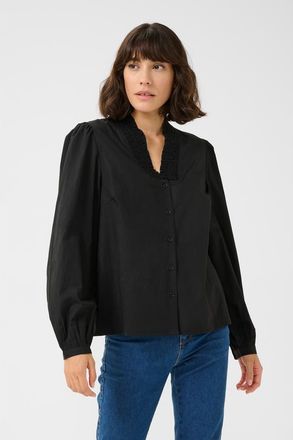 Kaffe KAmaia V-neck Pleats Long Sleeve Shirt in Black Deep at Nordstrom, Size 12