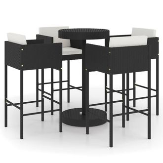 Berkfield Home 5 Piece Garden Bar Set with Cushions Poly Rattan Black