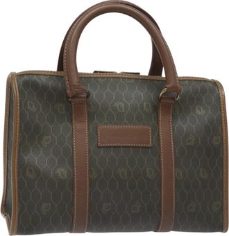 Dior Vintage Honeycomb Handbag Canvas Leather Black Canvas Bag (Pre-Owned)