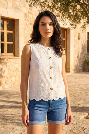 DUSK Broderie Button Blouse
