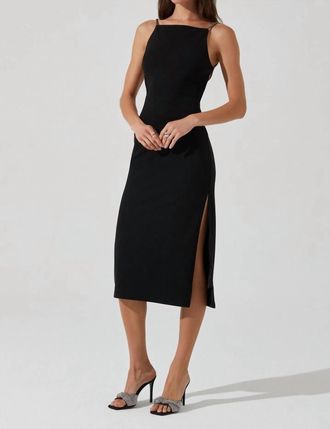 Astr Elizsa Rhinestone Strap Midi Dress In Black