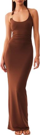 SNDYS Ash Hardware Detail Halter Maxi Dress in Mocha at Nordstrom, Size X-Large