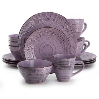 Elama Malibu Mica 16-Piece Stoneware Dinnerware Set in Purple at Nordstrom
