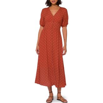 Velvet Heart Dot V-Neck Puff Sleeve Midi Dress in Tajin Dots at Nordstrom Rack, Size Large