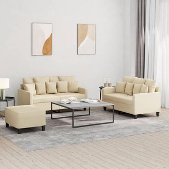 vidaXL Juego De Sof&aacute;s Con Cojines 3 Piezas Tela Crema Vidaxl