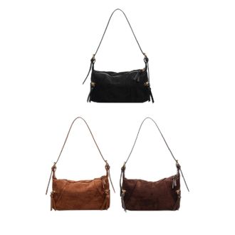 Generic PU Leather Crossbody Bag Frosted Shoulder Bag Large Commute Tote Handbag (Black)