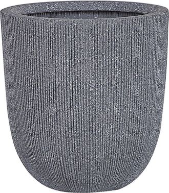 Beliani Maceta De Poli Resina Gris Jardinera De Flores 33 X &Oslash; 31 Cm Accesorios De Decoraci&oacute;n Interior Al Aire Libre Minimalista Moderno Chios