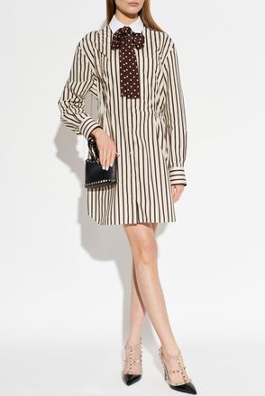 Valentino Garavani Dress With A Striped Pattern, Womens, Cream