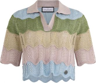 Philipp Plein Gebreid poloshirt Color Wave - Dames - V-hals truien - Veelkleurig - M - Truien & Vesten