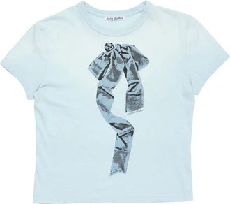 Acne Studios ribbon-print T-shirt - women - Cotton - M - Blue