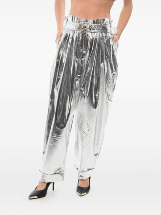 Balmain pleated high-waisted tapered trousers - women - Polyester/Elastane - 38 - Silver