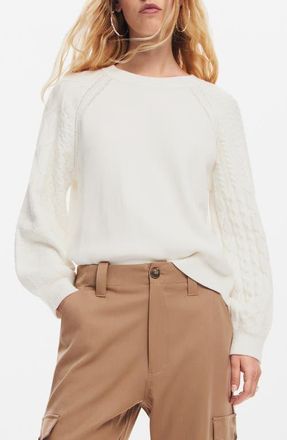 Desigual Regina Cable Stitch Sleeve Sweater in White at Nordstrom, Size Xx-Large