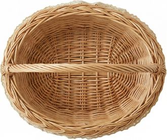 Generic Natural Wicker Beach Bag, 16 Open Tote, Single Handle, Sand-Proof Liner, Couple Sunset Picnic