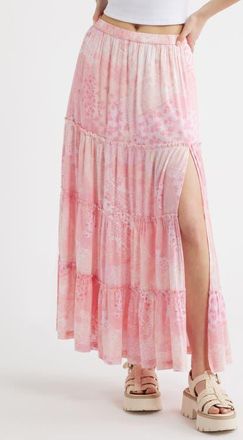 BP. Tiered Maxi Skirt in Pink Flora Paisley at Nordstrom, Size Xx-Small