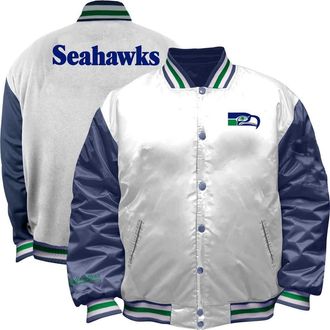 Mitchell & Ness Womens Mitchell & Ness White Seattle Seahawks Throwback Plus Size Full-Snap Satin Jacket at Nordstrom, Size 3X