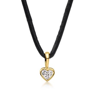 Ross-Simons Heart-Shaped Lab-Grown Diamond Necklace in 18kt Gold Over Sterling With Black Leather Cord