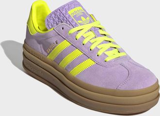 adidas Sneaker ADIDAS ORIGINALS GAZELLE BOLD, Damen, Gr. 38,5, powder plum, solar gelb, gold metallic, Leder, Synthetik, Schuhe Sneaker