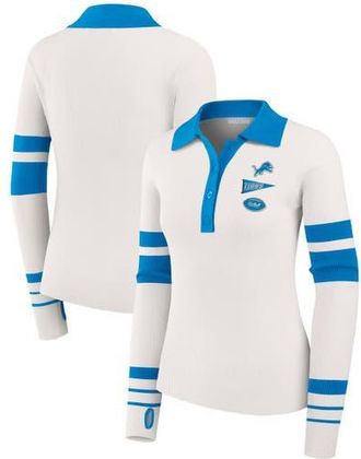 WEAR by Erin Andrews Womens WEAR by Erin Andrews White Detroit Lions Ribbed Henley Polo Sweater at Nordstrom, Size Xx-Large