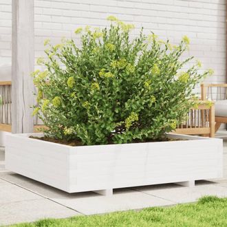 Berkfield Home Garden Planter White 100x100x26.5 cm Solid Wood Pine