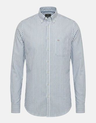 Fynch-Hatton Mens Cotton Oxford Stripe Button Down Shirt Harbour Blue - Multi - Size: 46/Regular