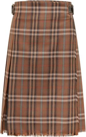 Burberry Buckled Pleated Midi Skirt - Dames - Midirokken - Veelkleurig - S - Wol - Rokken