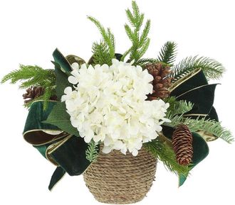 Creative Displays Inc. Christmas Holiday Arrangement With White Hydrangeas & Green Bows